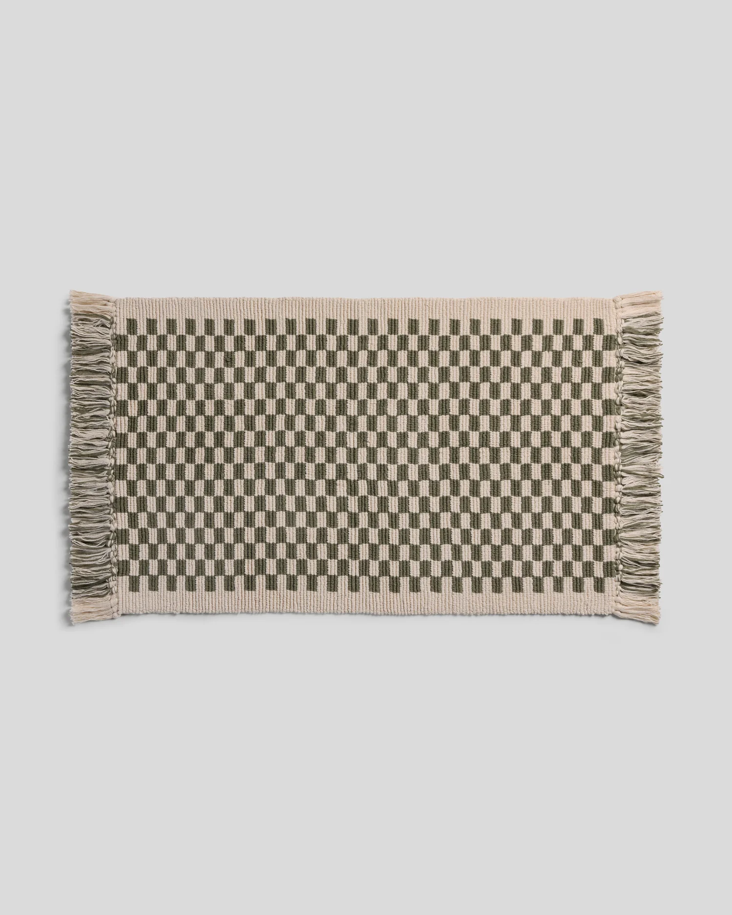 Organic Checkered Bath Rug (Natural and Thyme)