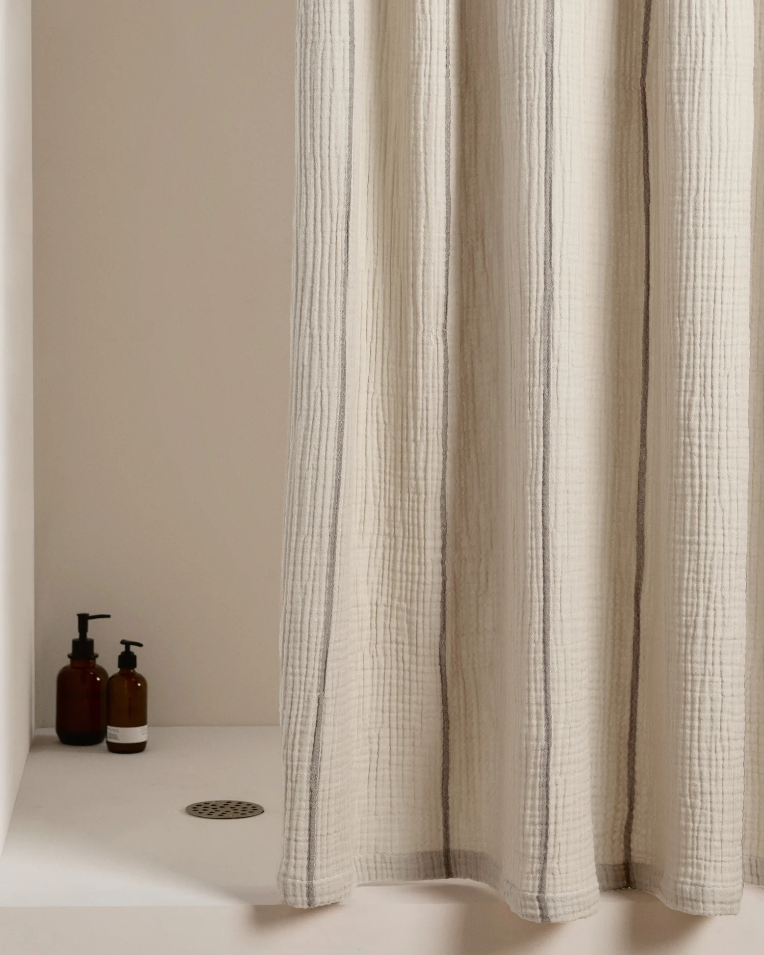 Organic Cloud Cotton Shower Curtain (Bone and Warm Grey Stripe)