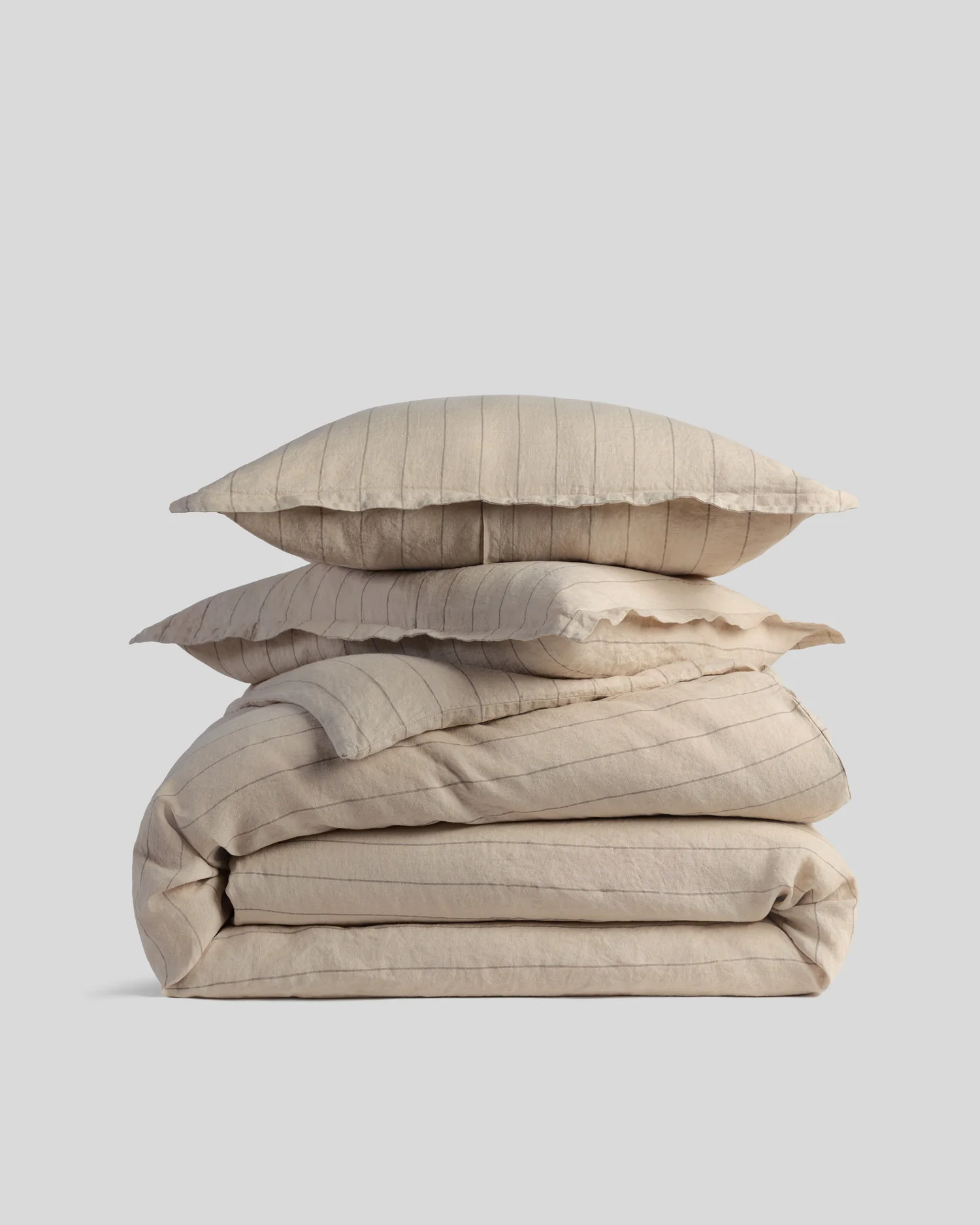 Linen Duvet Cover Set - Bone Stripe F/Q