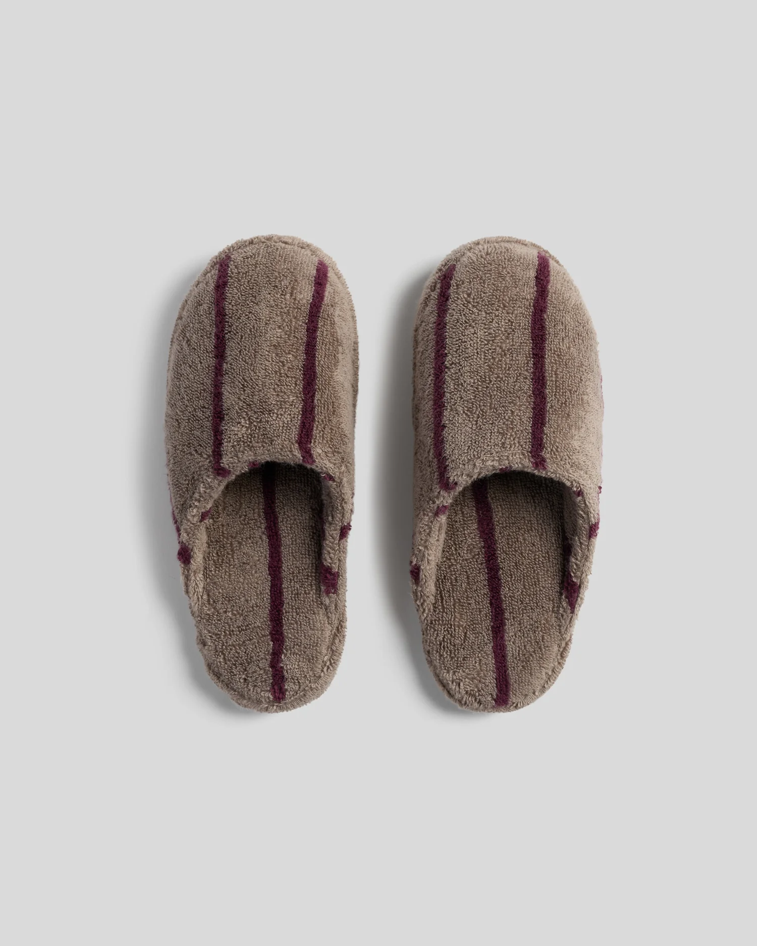 Turkish Cotton Stripe Slippers (Warm Grey with Garnet)